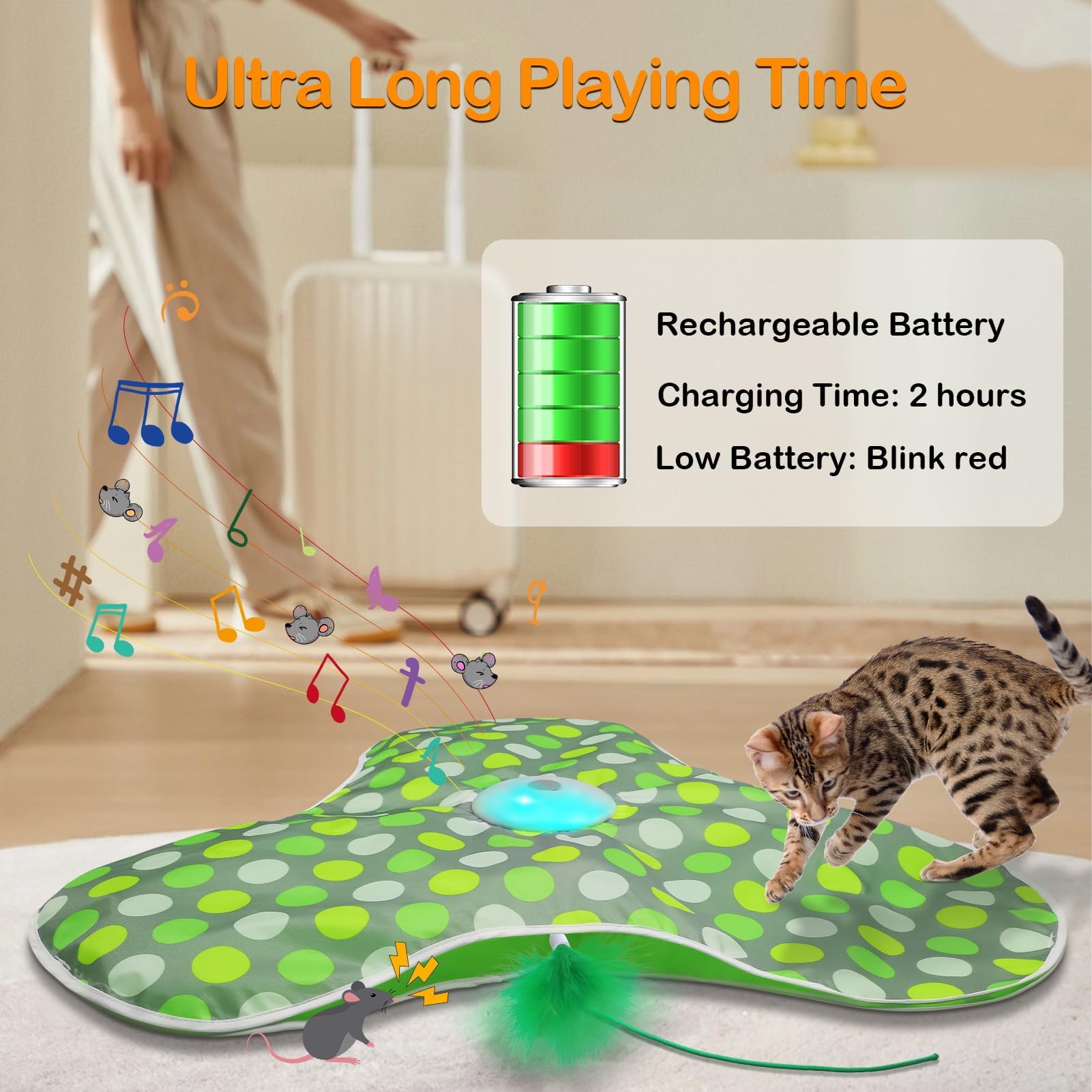 umosis Interactive Cat Toys Rechargeable,Moving Concealed Feathers,Real Mouse Squeaky,Touch Activated Cat Kitten Toy Cat Exercise Toys for Indoor Bore