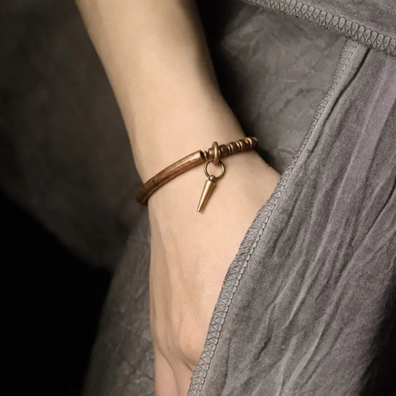 4PX Hammered Pure Copper Bracelet Retro Processed Oxidized Street Rock Style Metal Vajar Unisex Men Women Gift Jewelry 241127 - view 5