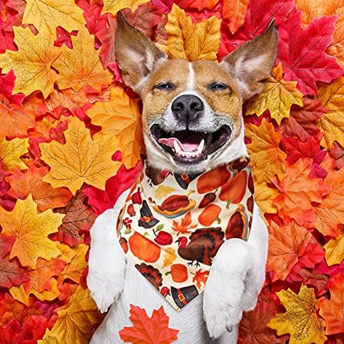 12 Pieces Thanksgiving Bandana Bandanas Clothes Accessories Maple Leaf Pumpkin Patterned Autumn Triangle Scarf Bibs for Large Small Dog Kerchief Cat P