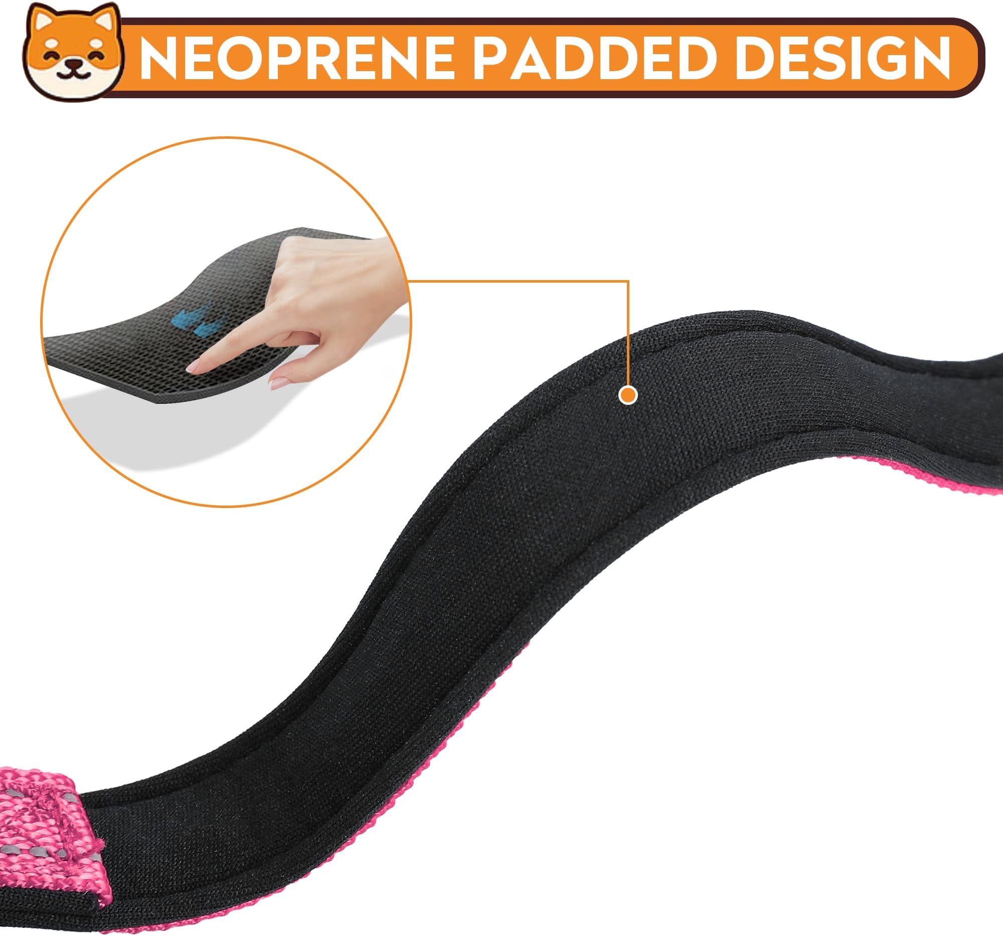 PWOD Reflective Dog Collar, Adjustable Soft Neoprene Padded Nylon Pet Collars with Buckle for Dogs,,M