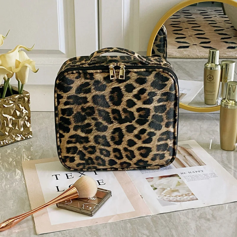 PU Leather Travel Capacity Beauty Makeup Case Leopard Waterproof Cosmetic Bag 241127