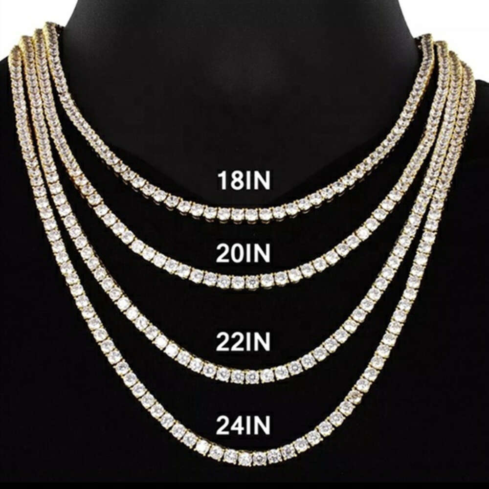 Finest Jewelry Necklace Bling Width 3mm 18k Real White Gold Round Moissanite Diamonds Tennis Chains