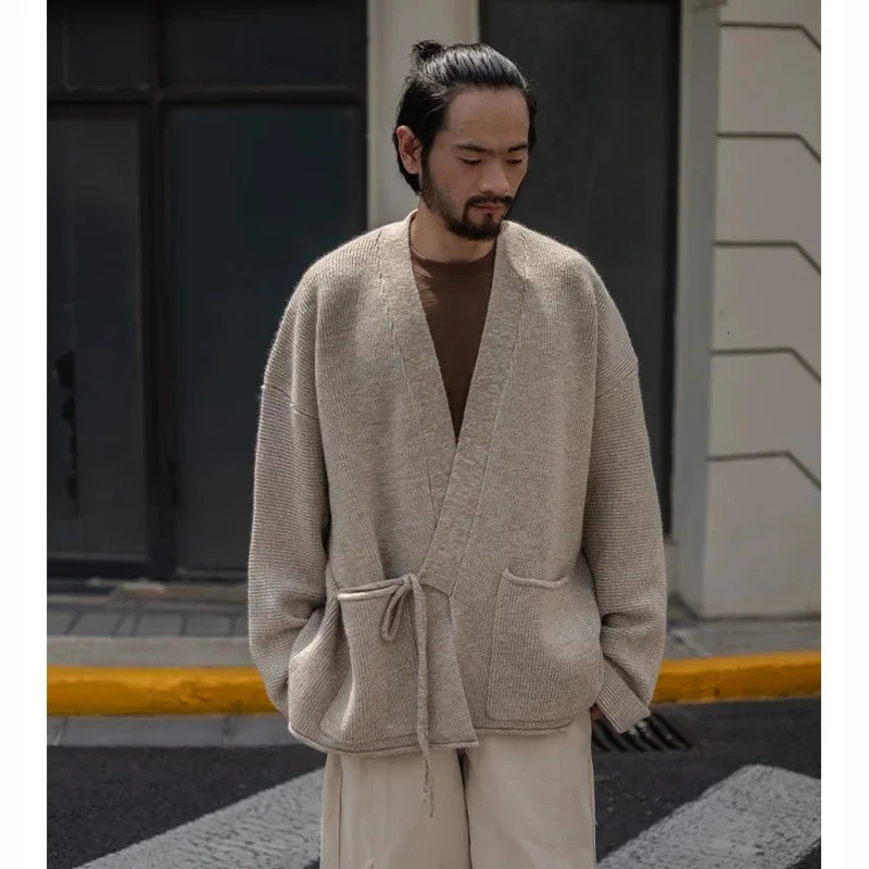 Knitted kimono cardigan wool sweater mens Japanese womens clothing retro loose casual goods sweater jacket Cityboy knitted jacket 241126