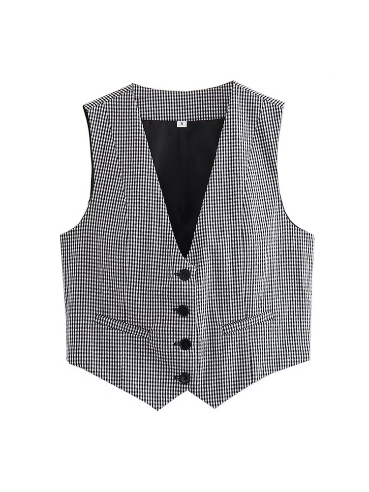Aoaiiys Vest Women Cropped Waistcoat Fashion Front Buttons Tops Vintage V Neck Sleeveless Female Outerwear White Chic Vests 241121