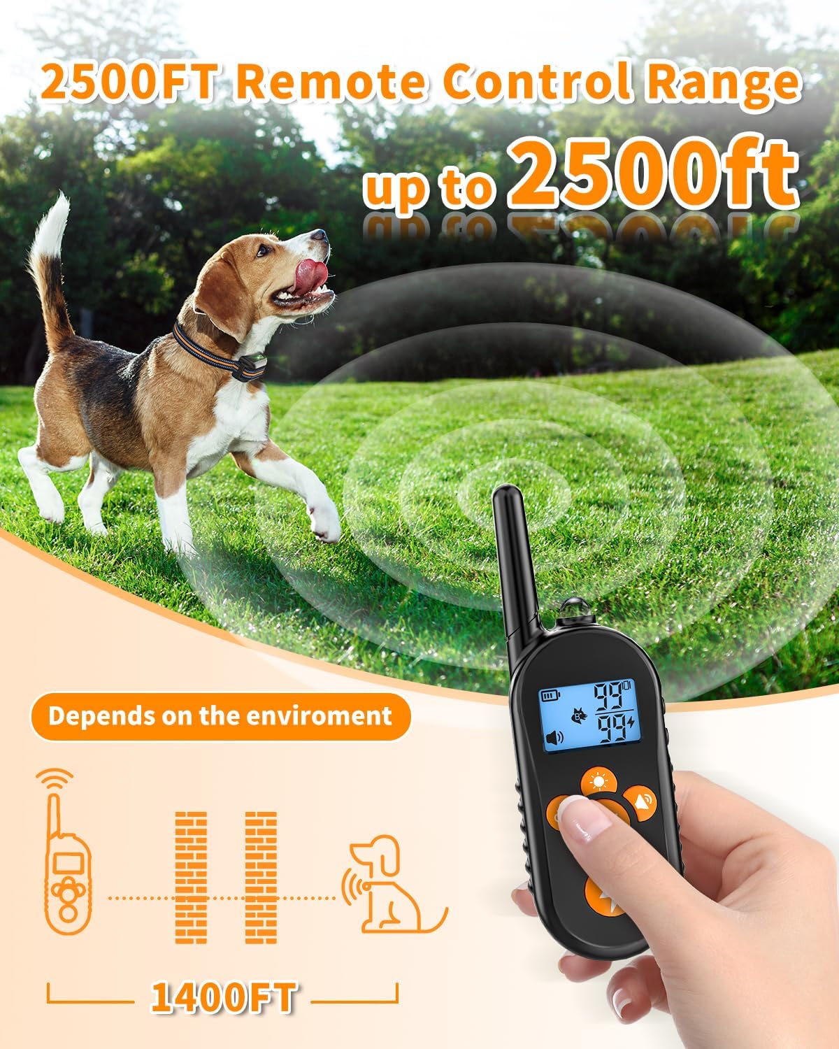 iDogin 2500FT Dog with 4 Training Modes, IPX7 Waterproof Shock Collar, Rechargeable Electric Collar for 20-110lbs Medium Large Small Dogs
