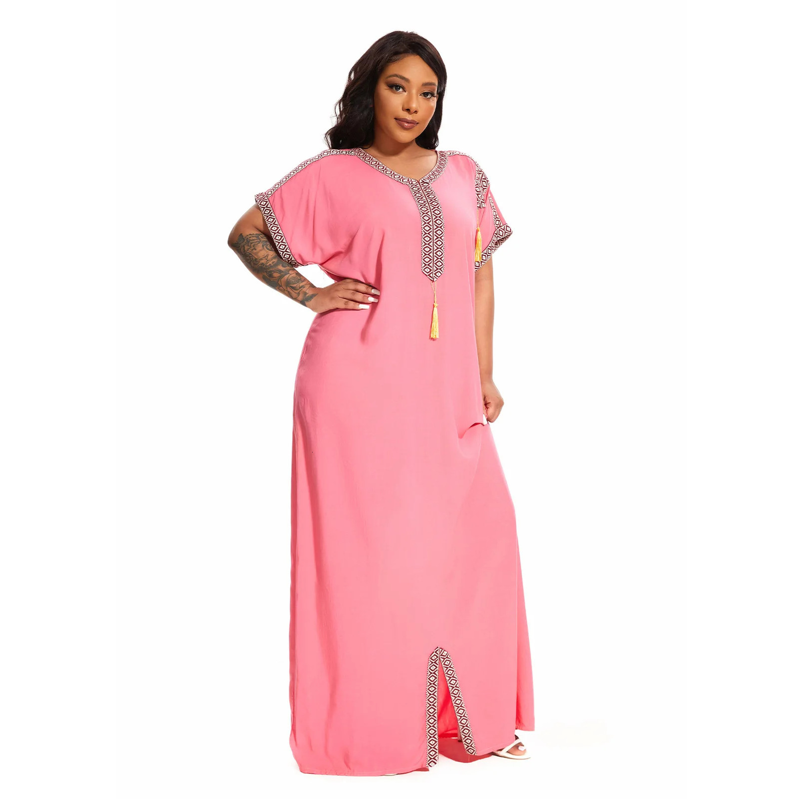 2024 PlusSize Cover Caftan Traditional short sleeve Dress cotton kaftan beach home abaya African dresses for women 240423