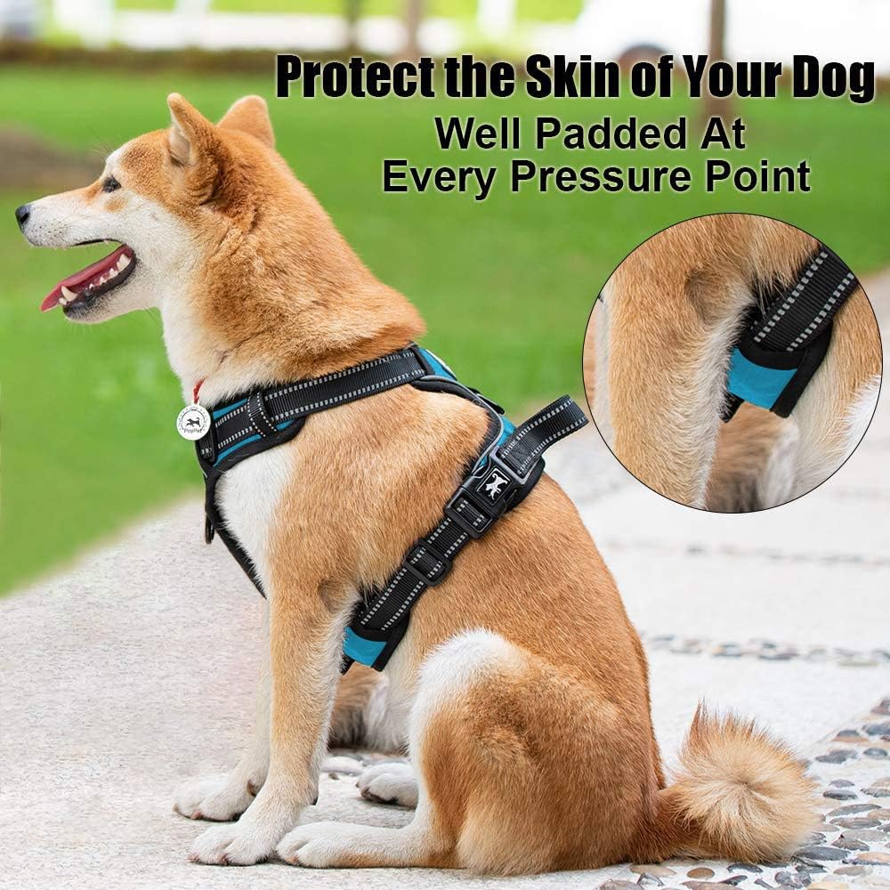 PoyPet No Pull Dog Harness, Reflective Comfortable Harness with Front & Back 2 Leash Attachments and Easy Control Handle Adjustable Soft Padded Pet Ve