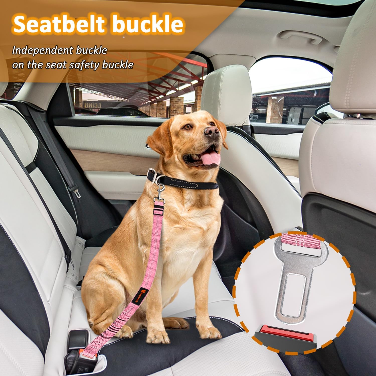 Removable Seat Belts Harness for Car, 3 in 1 Pet Car Leash, laqibak Restraint Secures to Headrest Reflective Effect Adjustable Bungee Dog Seatbelt 2PC