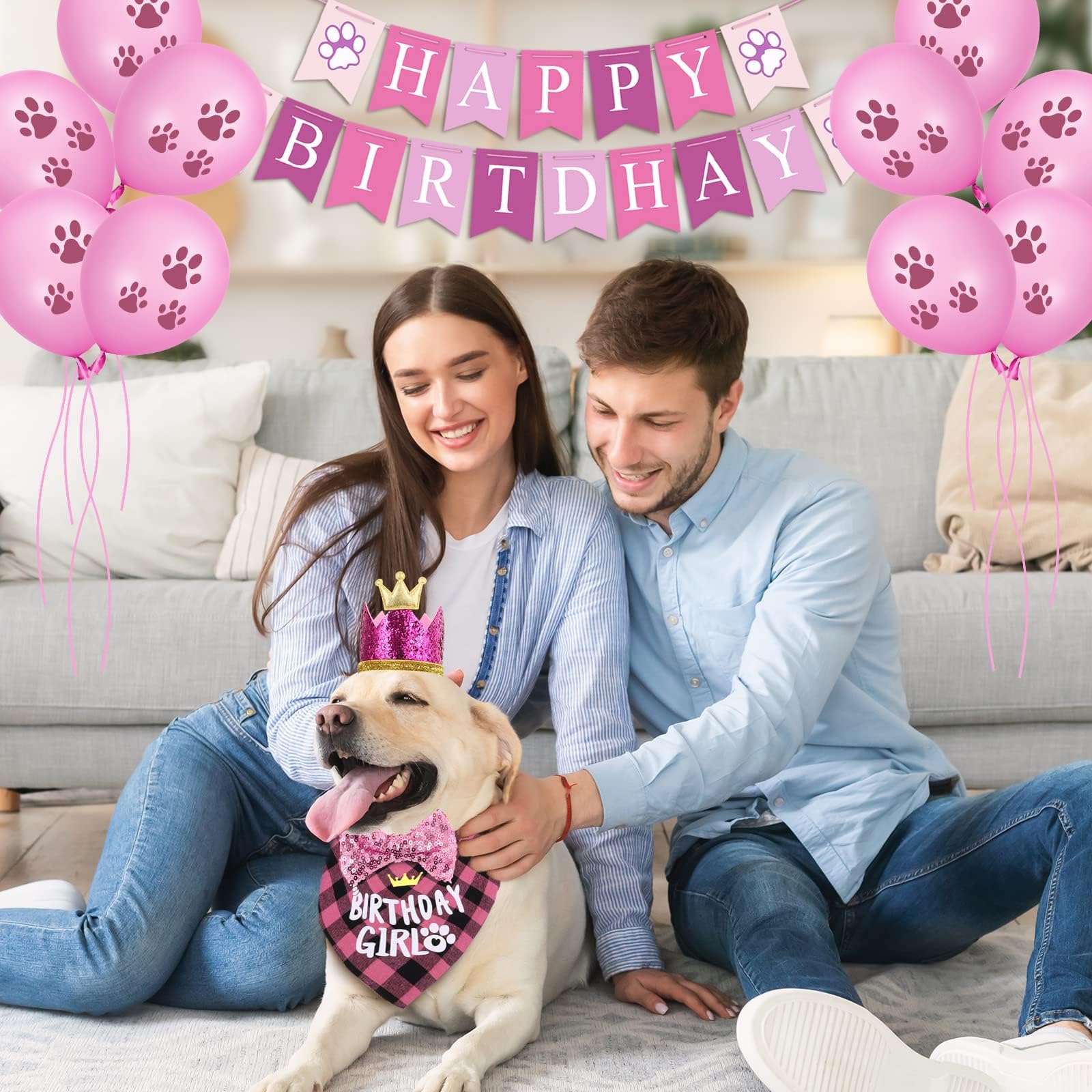 Selemoy Supplies, Hat Bandana Scarf with Cute Dog Bow Tie, Flag, Balloons for Small Medium Dogs Pets, Doggie Birthday Party Supplies Decorations