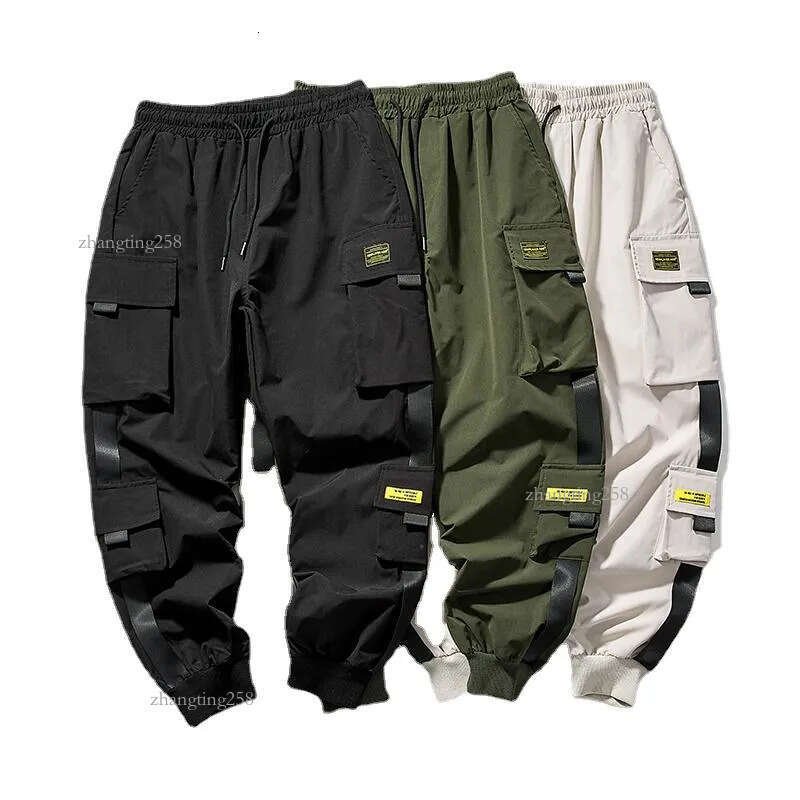 Men's Pants Joggers Cargo For Men Casual Hip Hop Pocket Male Trousers Sweatpants Streetwear Ribbons Techwear