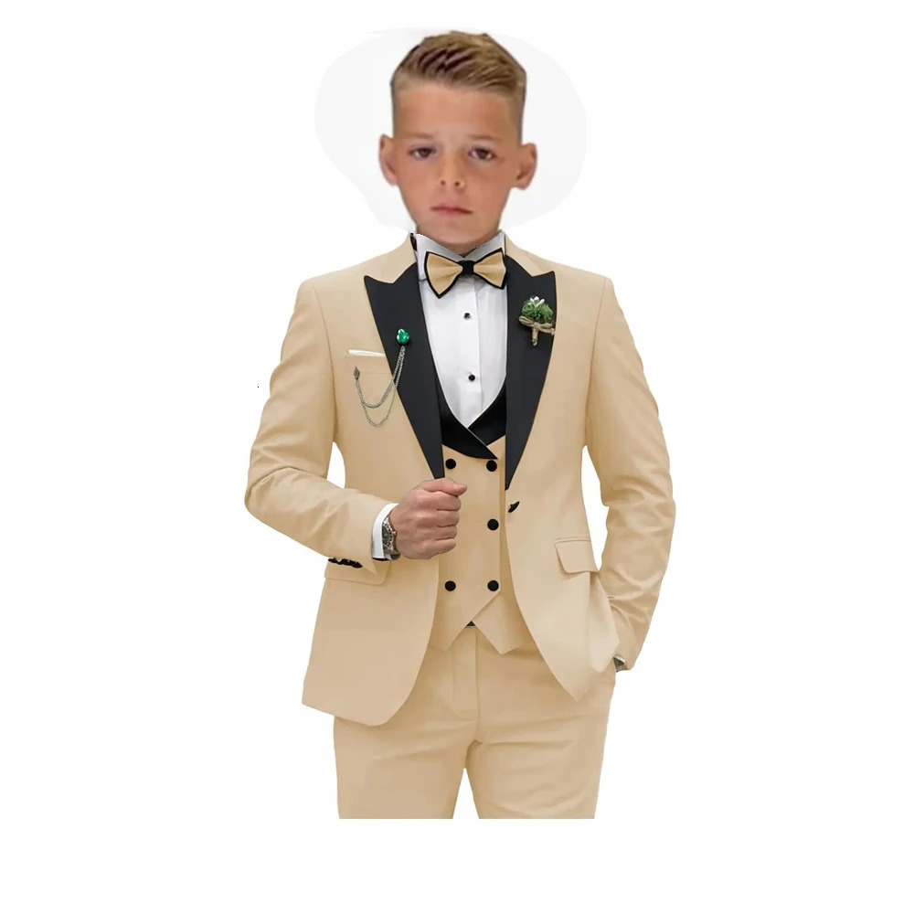 Formal Boys 3-Piece Slim Fit Classy Kids Suit Set JacketVestPants Khaki Tuxedo Bearer Toddler Dress wear Wedding Ring 241126