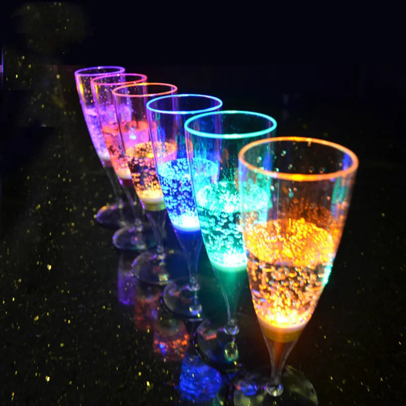 6pcs LED Luminous Creative Wine Glass Champagne Glass Plastic High Foot Wine Cocktail Glass Banquet Wedding Decoration 241126