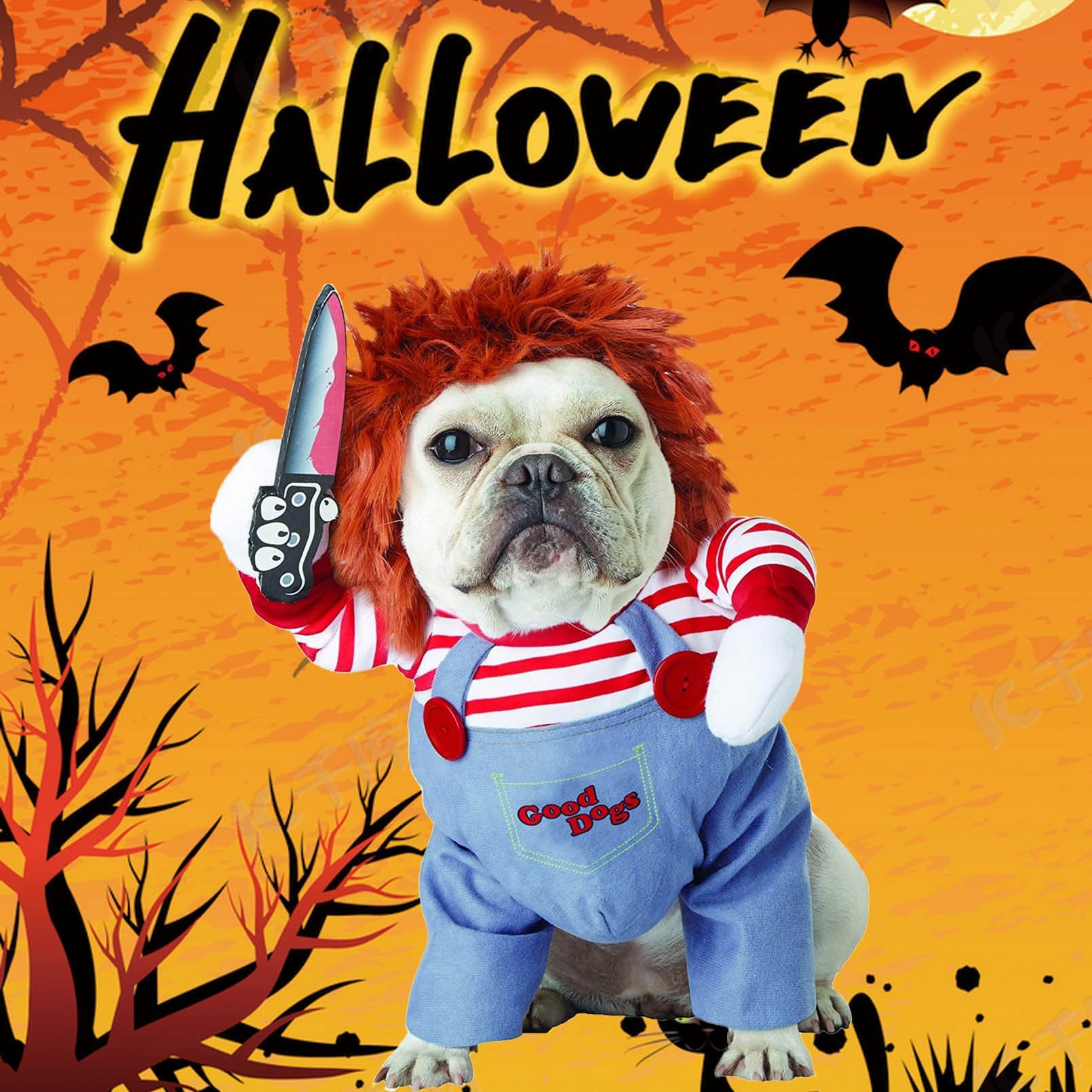 Pet Deadly Doll Costume, Novelty Halloween Costumes Cosplay Funny Outfit, Cute Dog Clothes for Small Medium Dogs Cats Puppy, Christmas Party Costume C