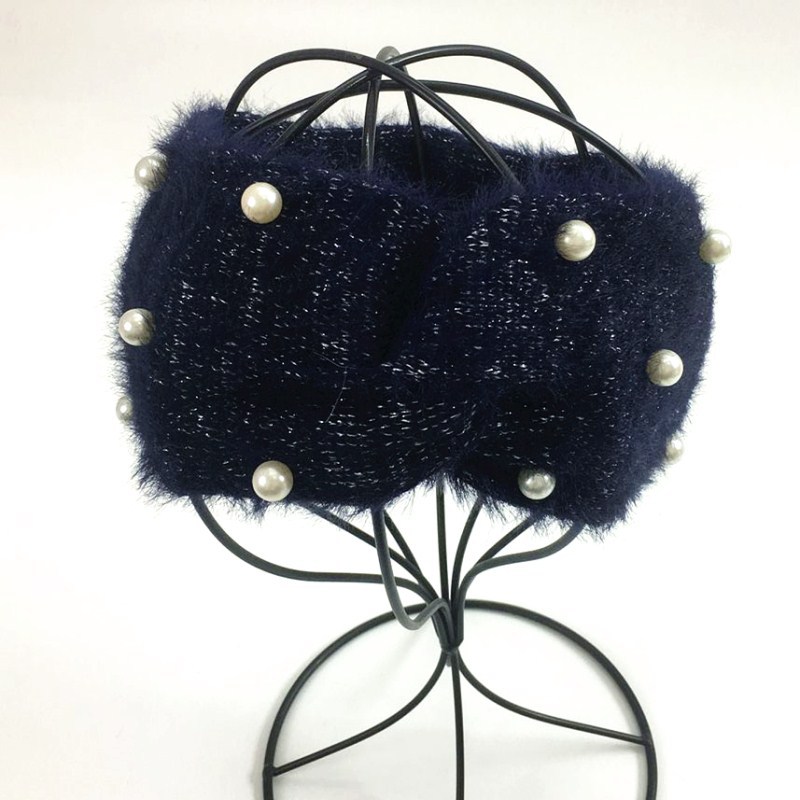 European and American pearl cross plush knitted headband ear protection headband face wash women's hair accessories warm autumn and winter woolen