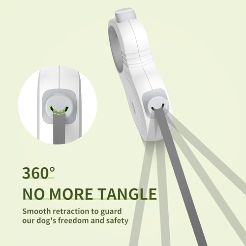Petsuper Leash,16FT Dog Leash Retractable for Dogs up to 88lbs,360 No Tangle,One-Handed Brake,Big Grip,White