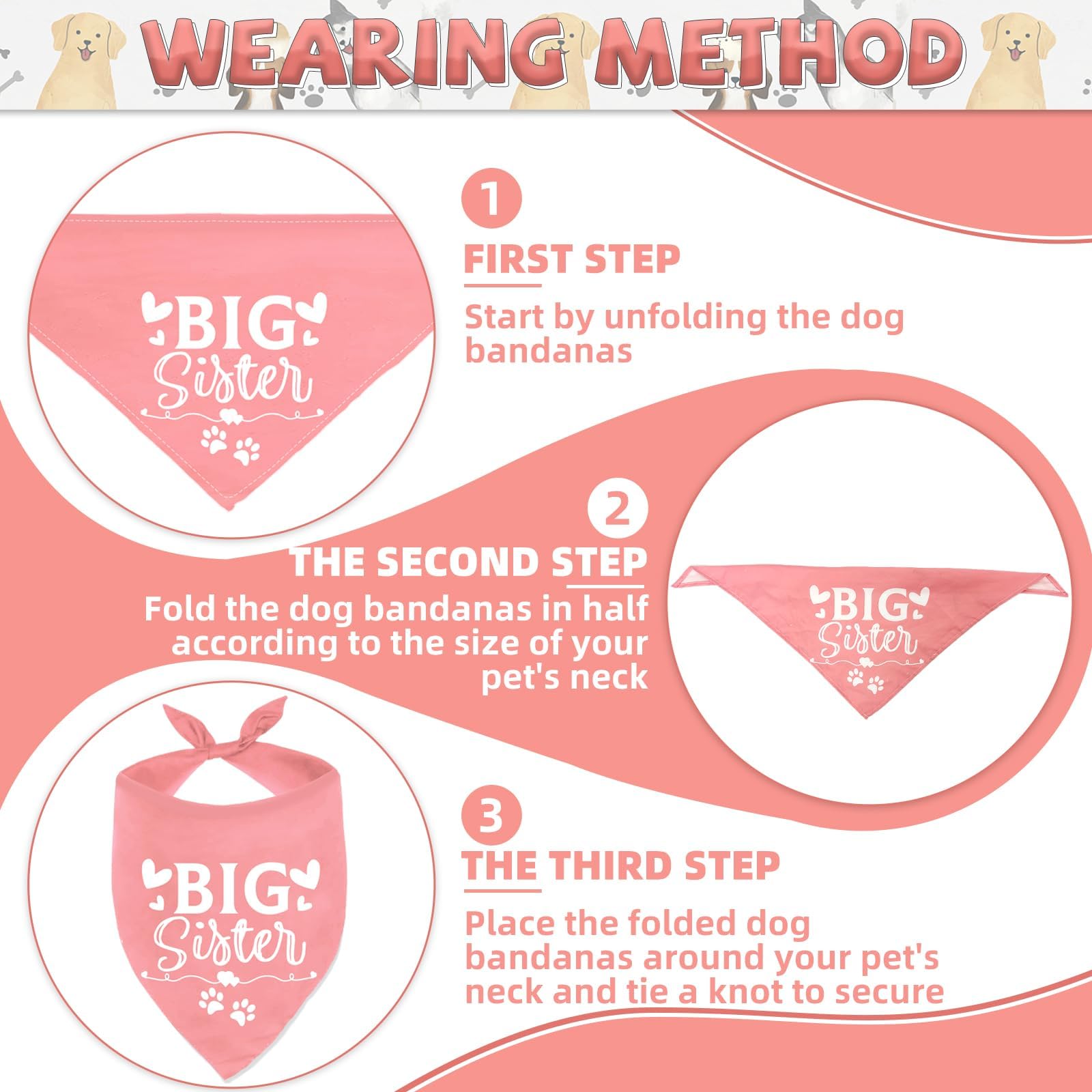 Big Sister Security in Training Printed Baby Announcement Bandanas Pregnancy Dog Bandana for Dogs Pet Scarf Accessories