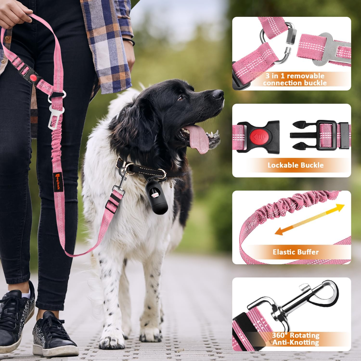 Removable Seat Belts Harness for Car, 3 in 1 Pet Car Leash, laqibak Restraint Secures to Headrest Reflective Effect Adjustable Bungee Dog Seatbelt 2PC