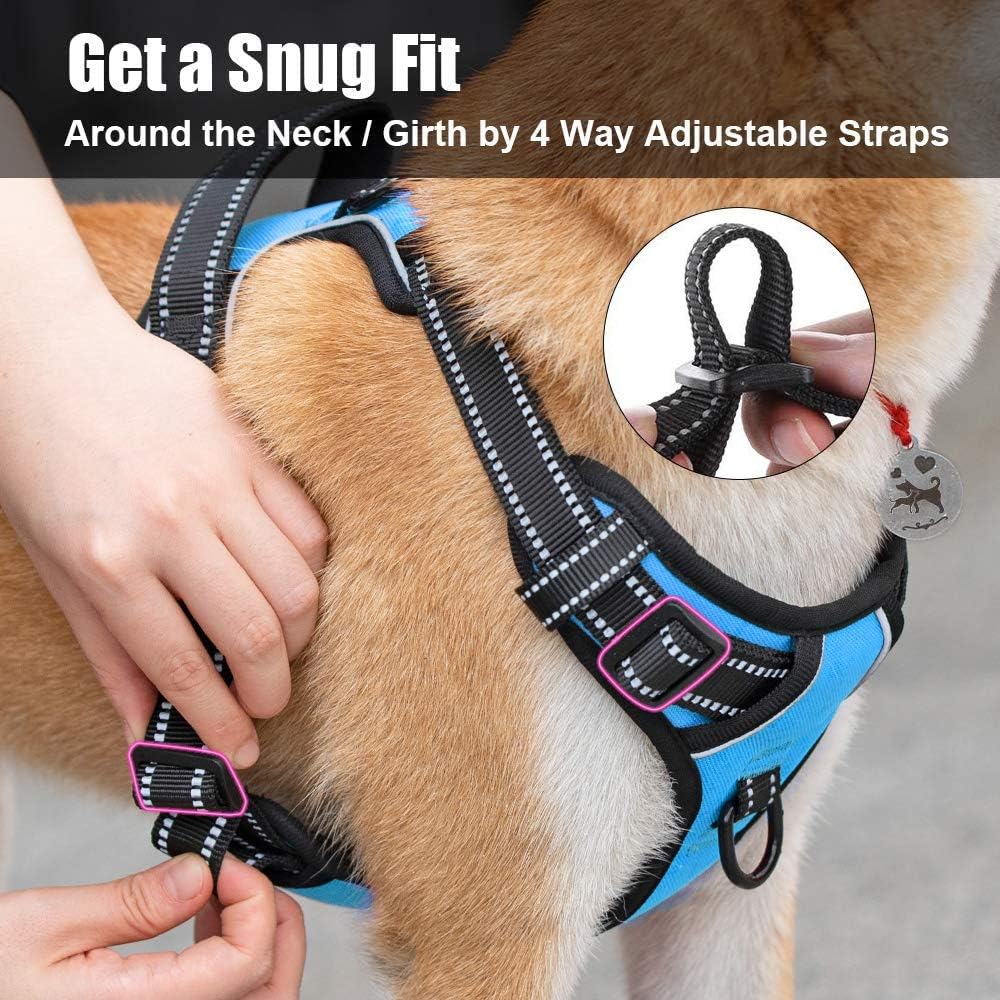 PoyPet No Pull Dog Harness, Reflective Comfortable Harness with Front & Back 2 Leash Attachments and Easy Control Handle Adjustable Soft Padded Pet Ve