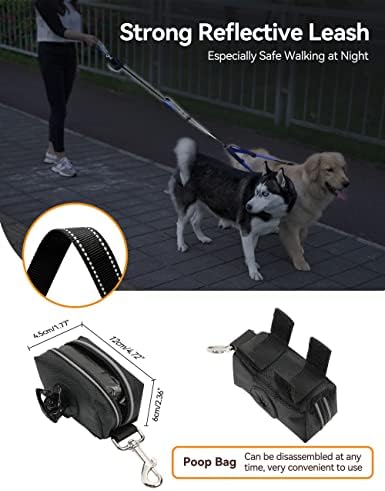 YOUTHINK Double Leash, No Tangle Walking Leash 2 Dogs up to 180lbs, Comfortable Adjustable Dual Padded Handles, Bonus Pet Waste Bag (Double Dog Leash)
