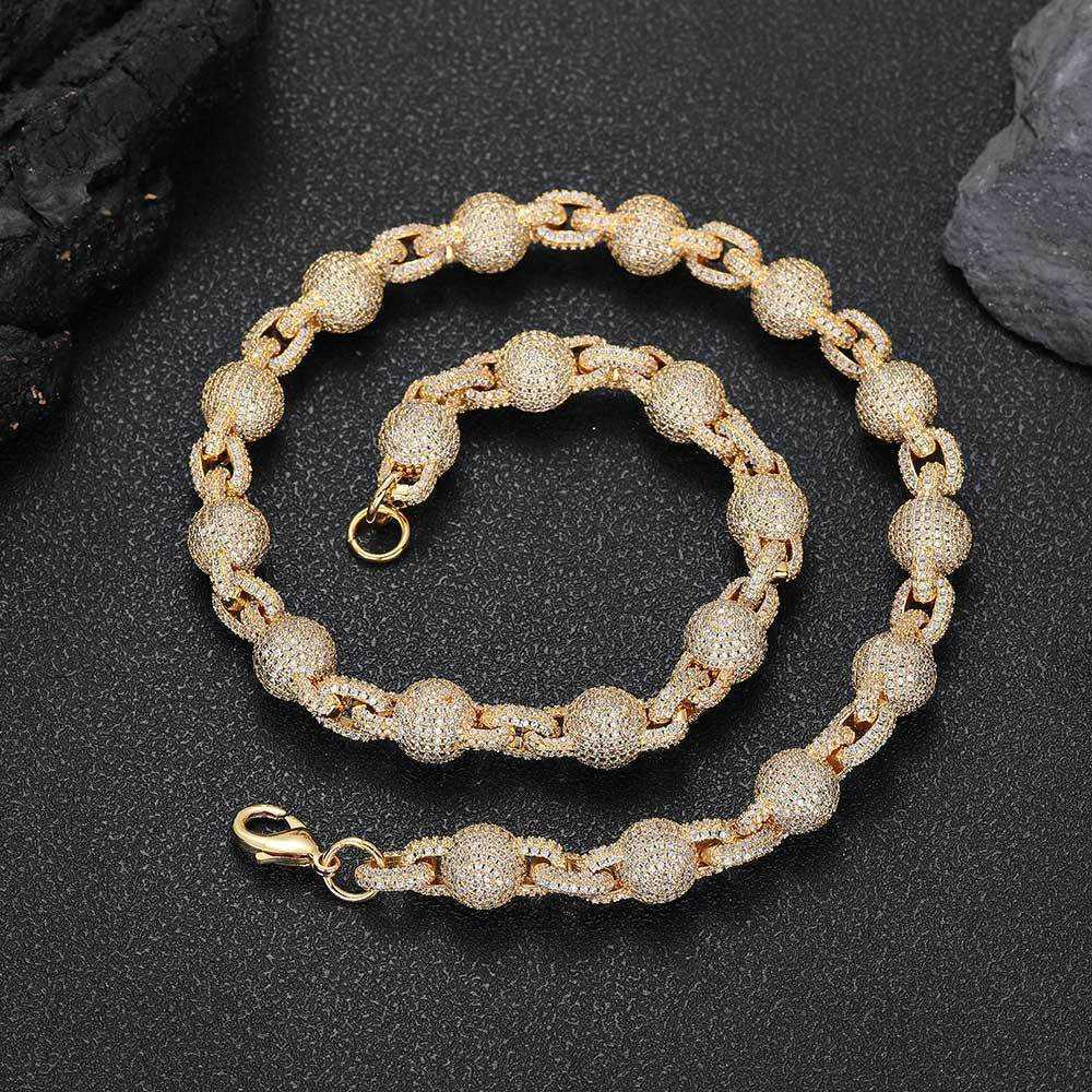 Hip Hop Round Bead 3d Design Chains Men Necklace Moissanite Diamond Vvs Hand Setting 925 Sterling Silver