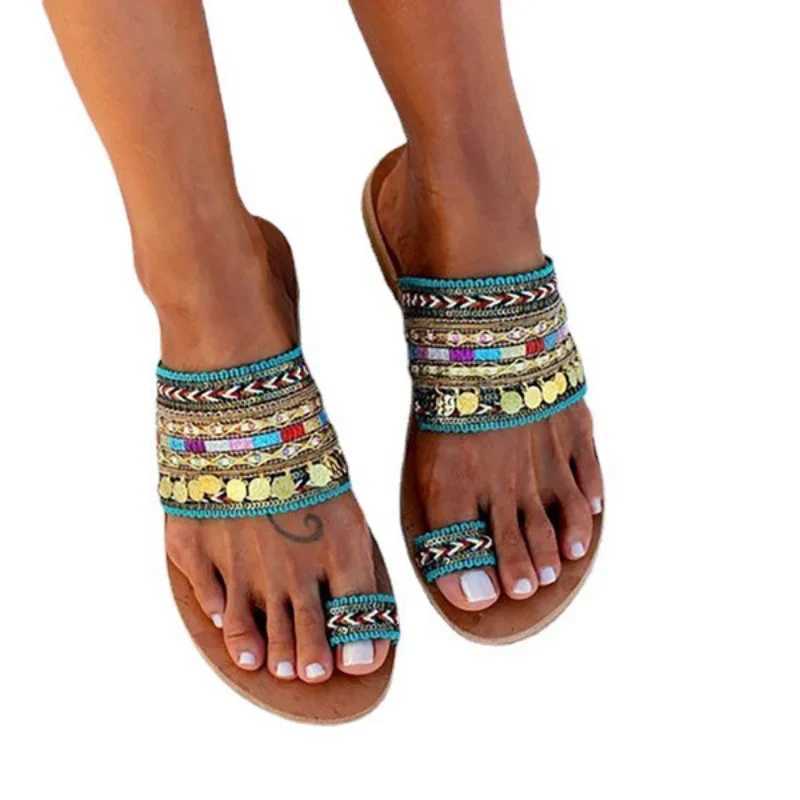 Womens Sandals Summer Greek Style Bohemian Folk Custom Womens Flat Shoes Casual Breathable Comfortable Beach Womens SlippersXJ250407