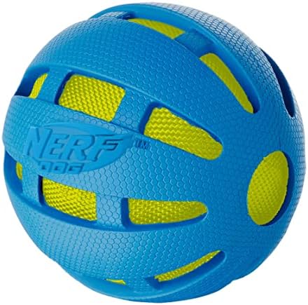Nerf Dog 3.8in Rubber Checker Crunch Ball u2013 Blue with Green Crunch Bag
