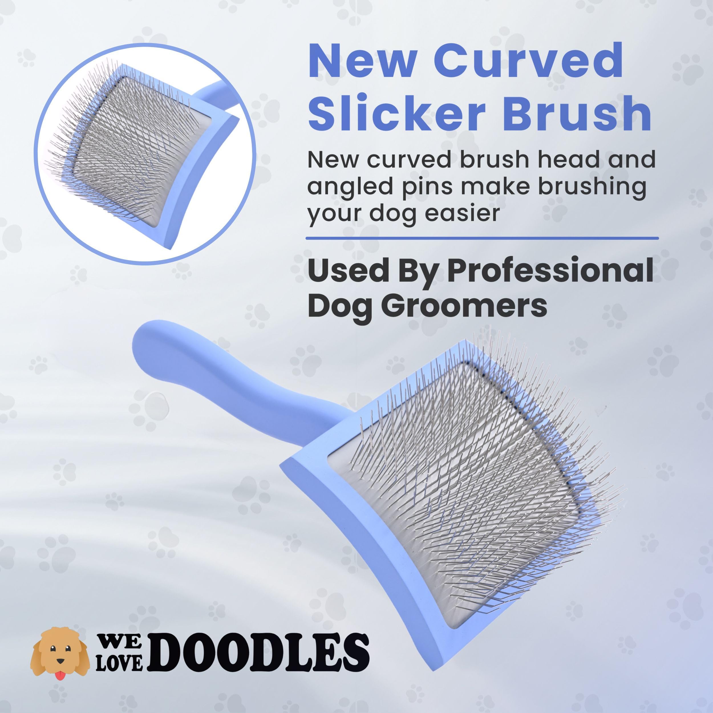 We Love Doodles Dog Slicker for Grooming Pet Hair Best Brushes Poodle & Golden Doodle Haired Dogs - Goldendoodle Long Pin Brush For Dematting