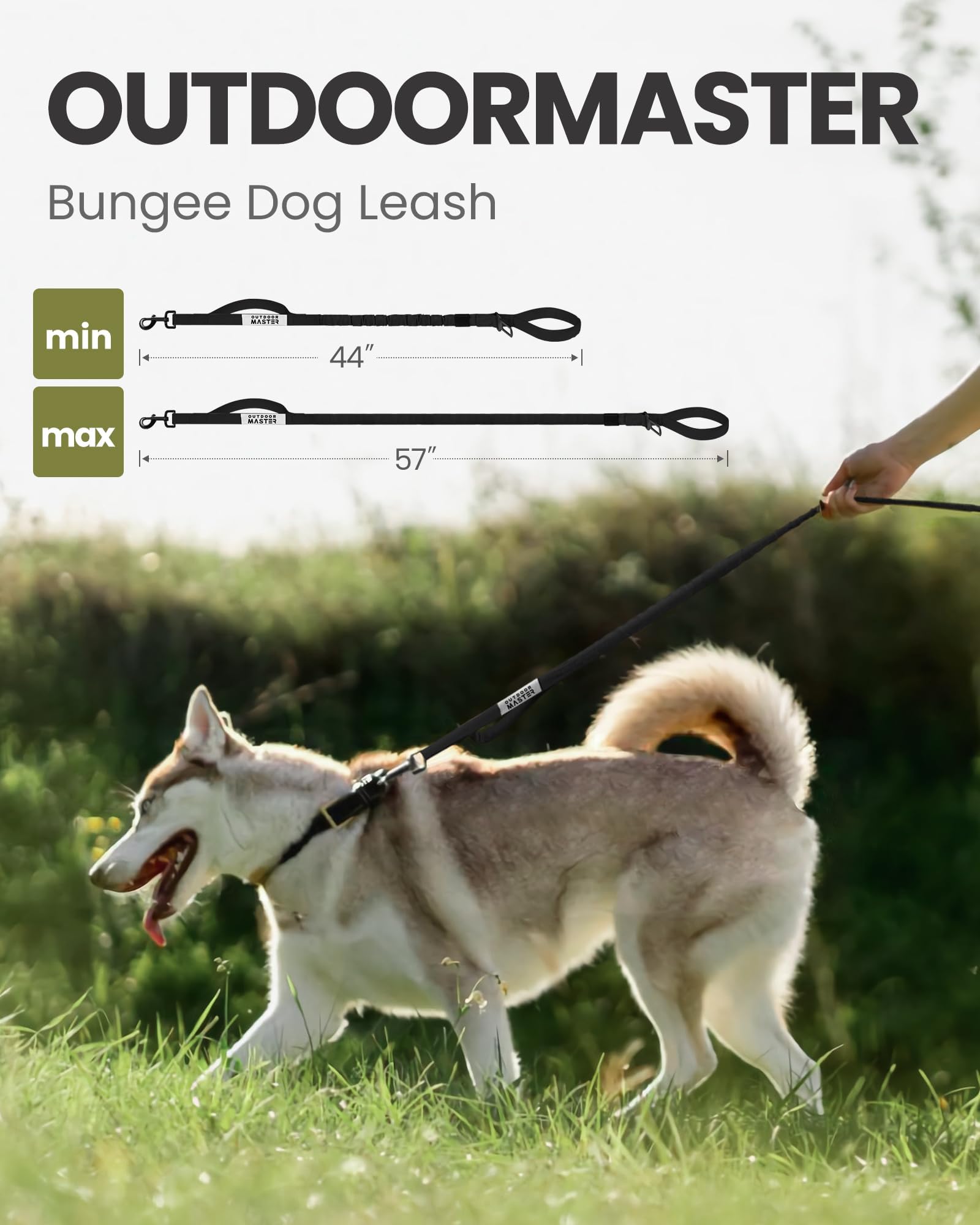 OutdoorMaster Bungee Heavy Duty Leash with Shock Absorption, 2 Padded Handles Training Leash, Improved Dog Safety and Comfort (, 4FT