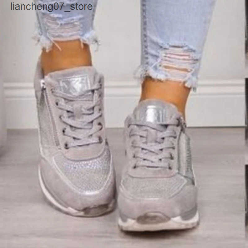 Women's Casual Wedge Sneakers with Zipper & hot Lace-Up - Comfortable Flat Vulcanized Shoes