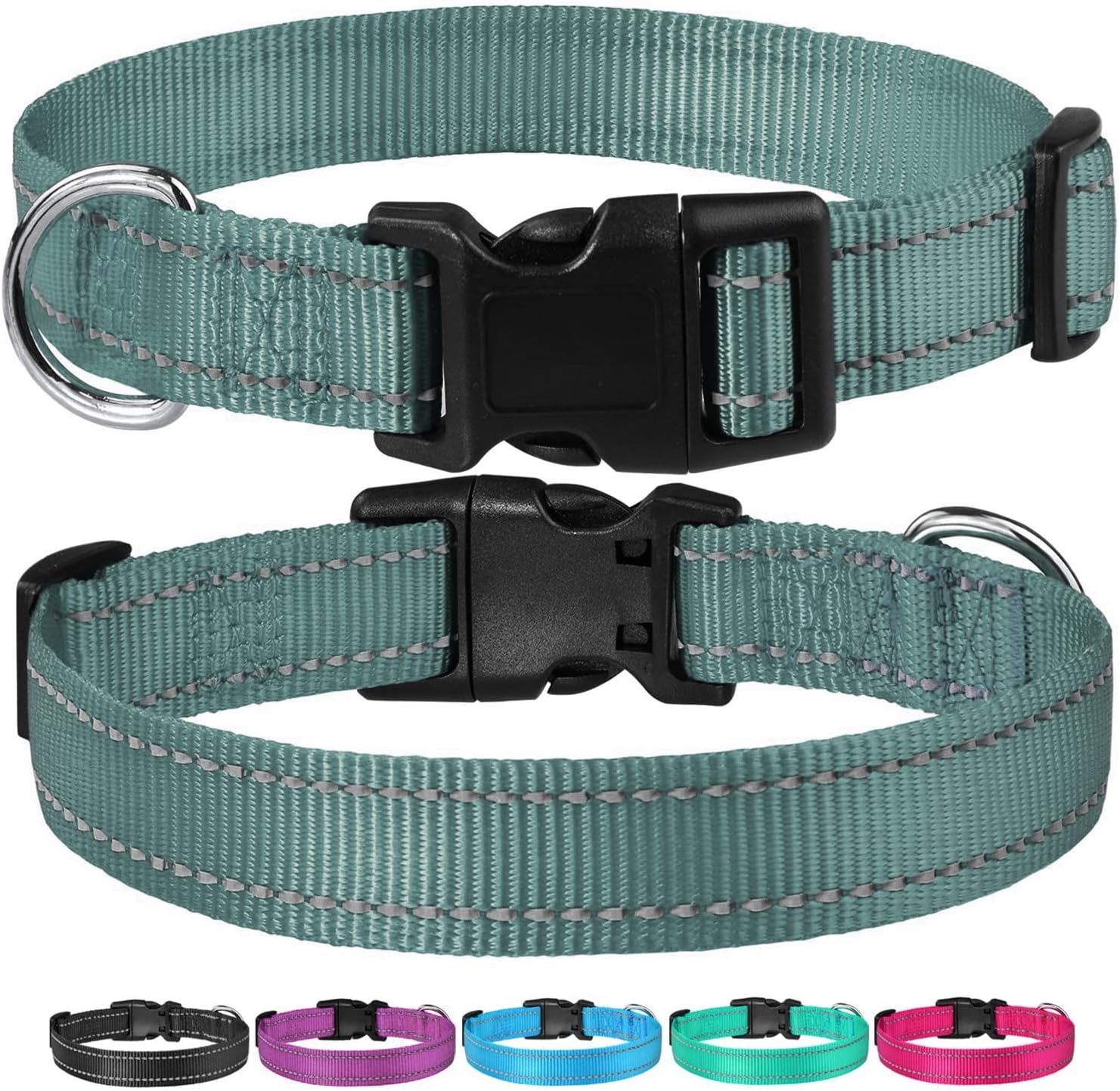 Reflective Dog Collar with Buckle Adjustable Safety Nylon Collars for Small Medium Large Dogs, S