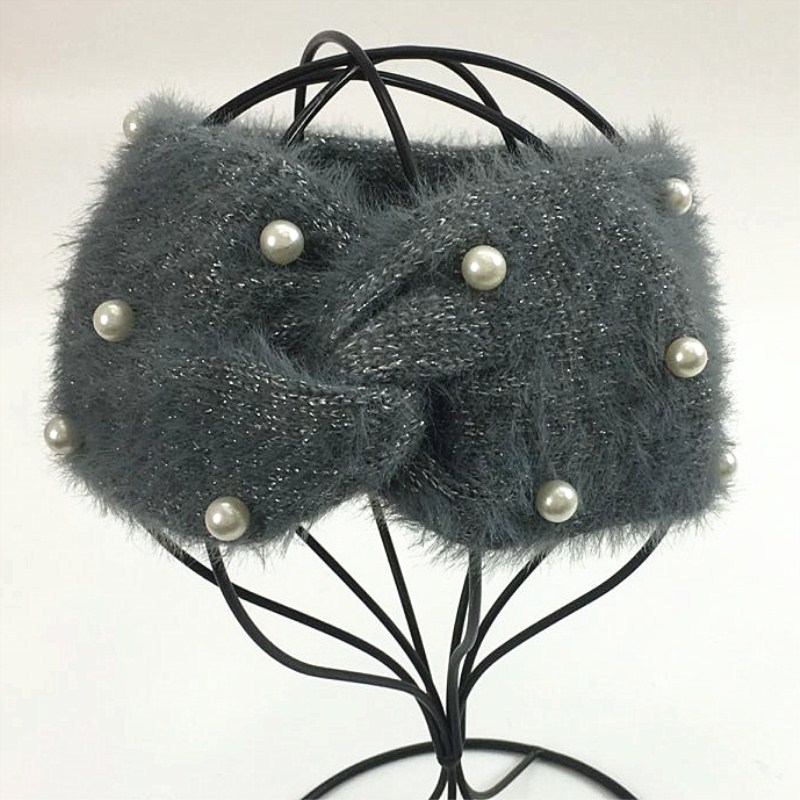 European and American pearl cross plush knitted headband ear protection headband face wash women's hair accessories warm autumn and winter woolen