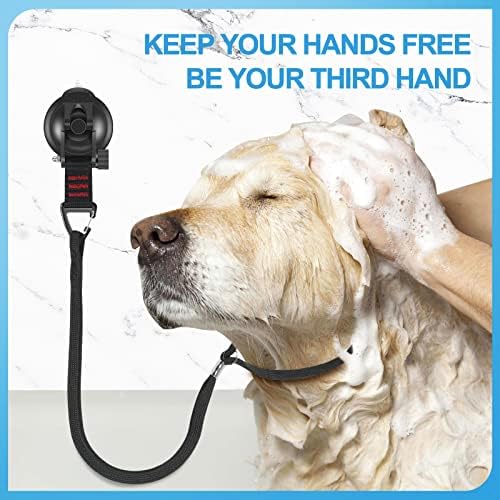Bathing Tether Heavy Suction Cup, Tub Restraint Soft Nylon Leash with Adjustable Collar for Pet Dog Cat Shower and Grooming Red