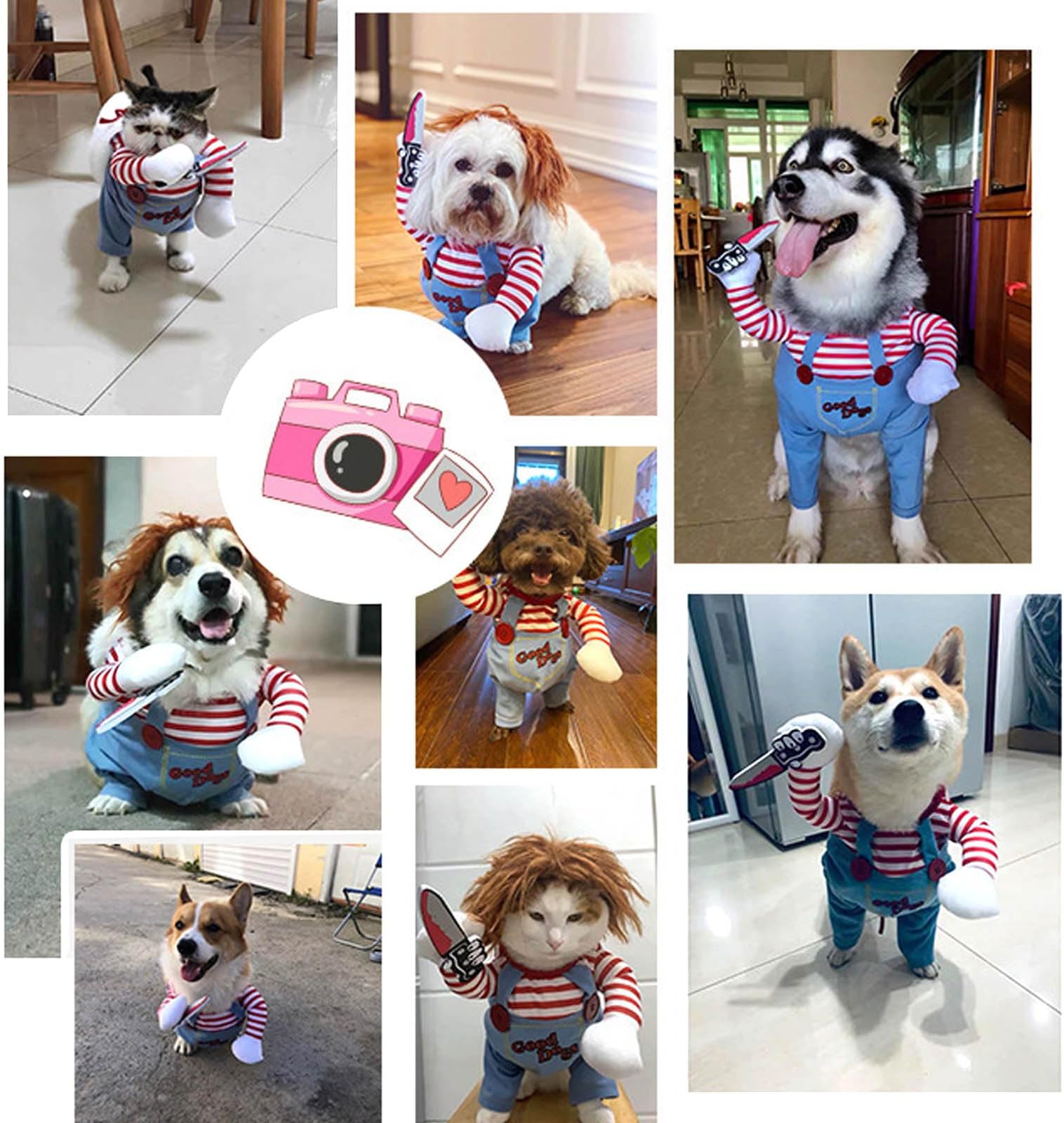 Pet Deadly Doll Costume, Novelty Halloween Costumes Cosplay Funny Outfit, Cute Dog Clothes for Small Medium Dogs Cats Puppy, Christmas Party Costume C