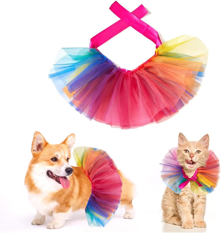 Rainbow Adjustable Pet Scarf Collars, Colorful Tutu Accessories for Small Cats Dogs Pets Gay Pride Month Party Daily Clothes Costume Supplies (S