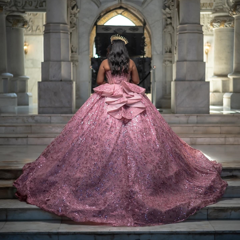 Pink Shiny Quinceanera Dresses 2025 Beading Crystal Sweet 15 16 Birthday Party Gown Corset Vestidos De 15 Anos Miss Prom Pageant