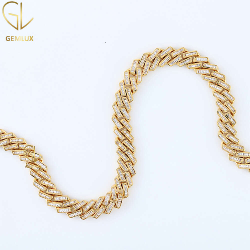 New Design Bust Down Baguette Cut Moissanite Diamond Hiphop Jewelry Gold Finish Iced Out Miami Cuban Chain Necklace for Men