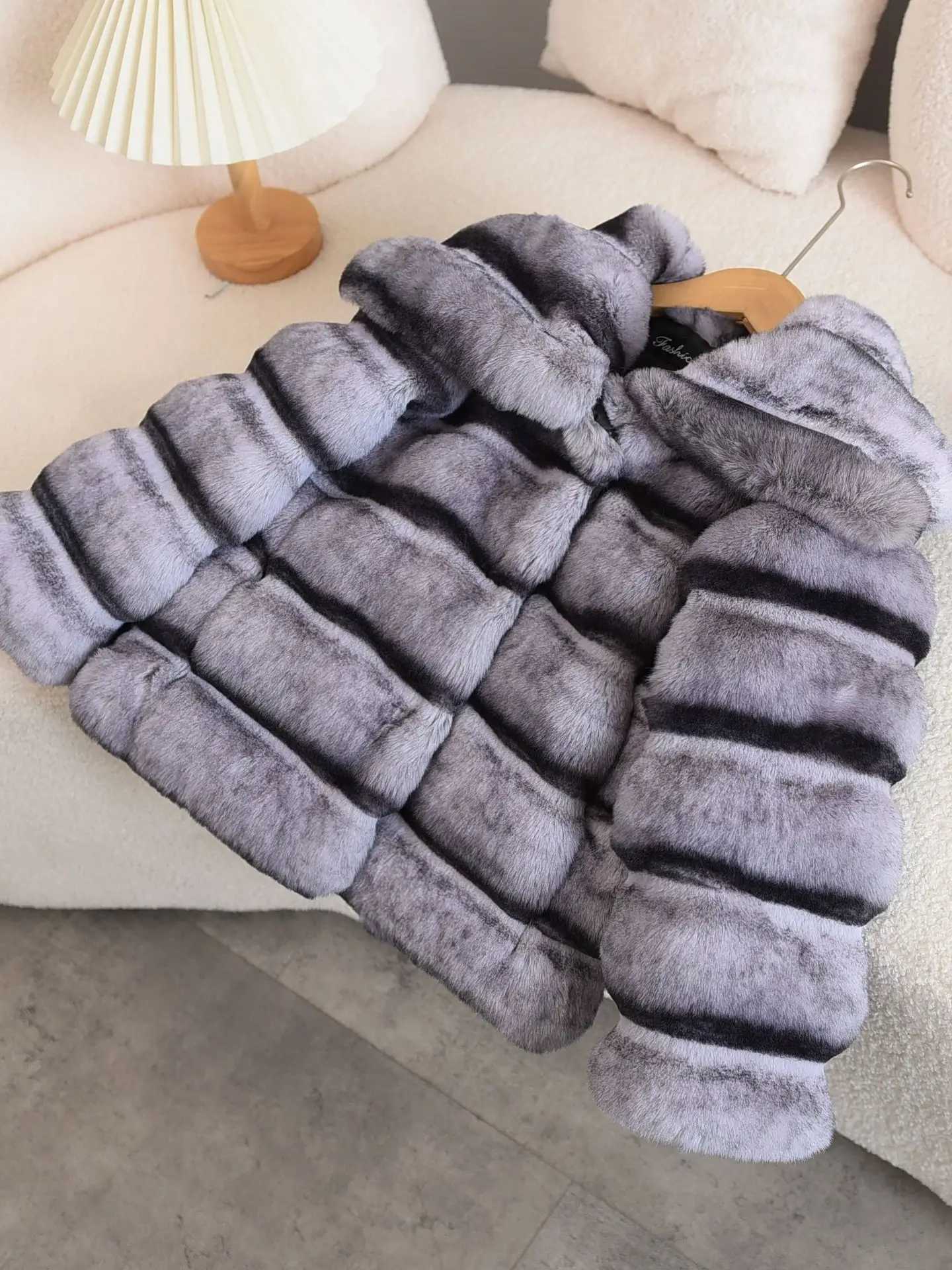 Tench coats Fashion Girls Faux Mink Fur Jacket Casual Outerwear Autumn Winter Children Grey Coat Girls Lapel Kids Wool Jacket TR298 H241127