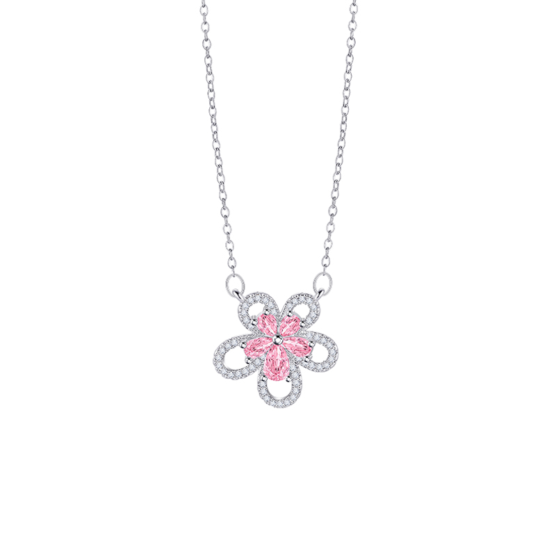 Chic Women's Small Clearance Pink Zircon Flower Choker Necklace in Stainless Steel