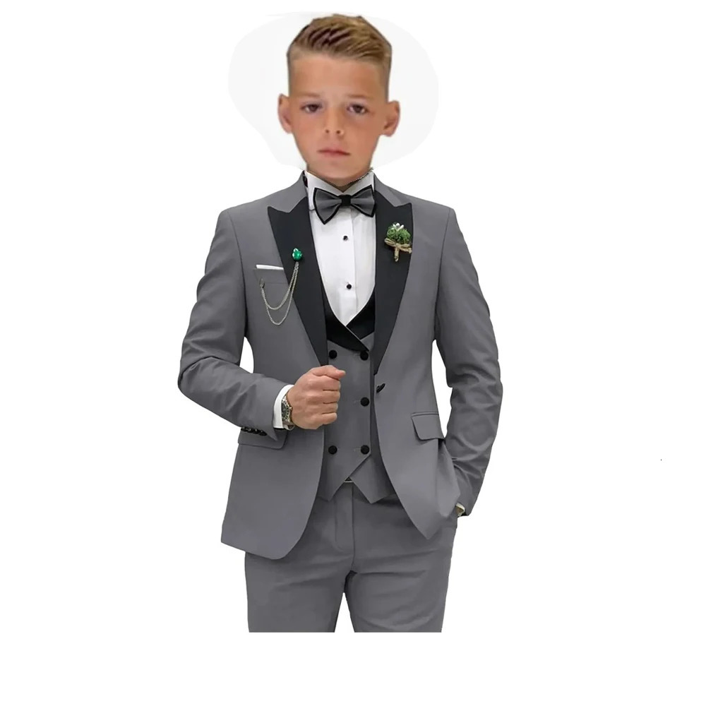 Formal Boys 3-Piece Slim Fit Classy Kids Suit Set JacketVestPants Khaki Tuxedo Bearer Toddler Dress wear Wedding Ring 241126