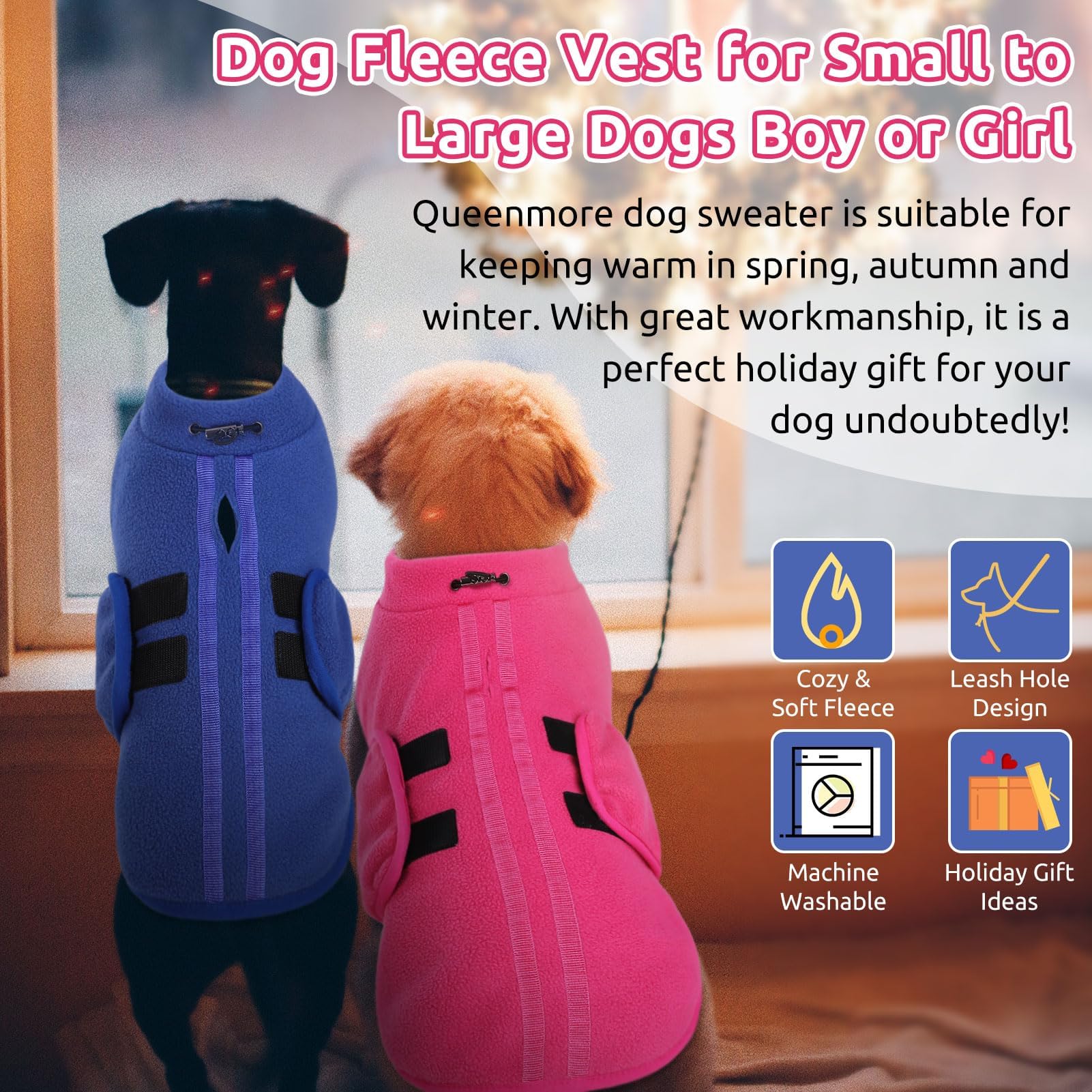 Queenmore Sweater, Soft Fleece Vest Pullover et with Leash Hole, Warm Winter Dog Coats Cold Weather Doggy Dachshund Sweaters for Dogs Cats Boy or Girl