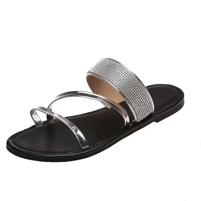 Summer womens flat shoes sparkling Rhine slides fashionable womens beaches sparkling casual shoesXJ250326