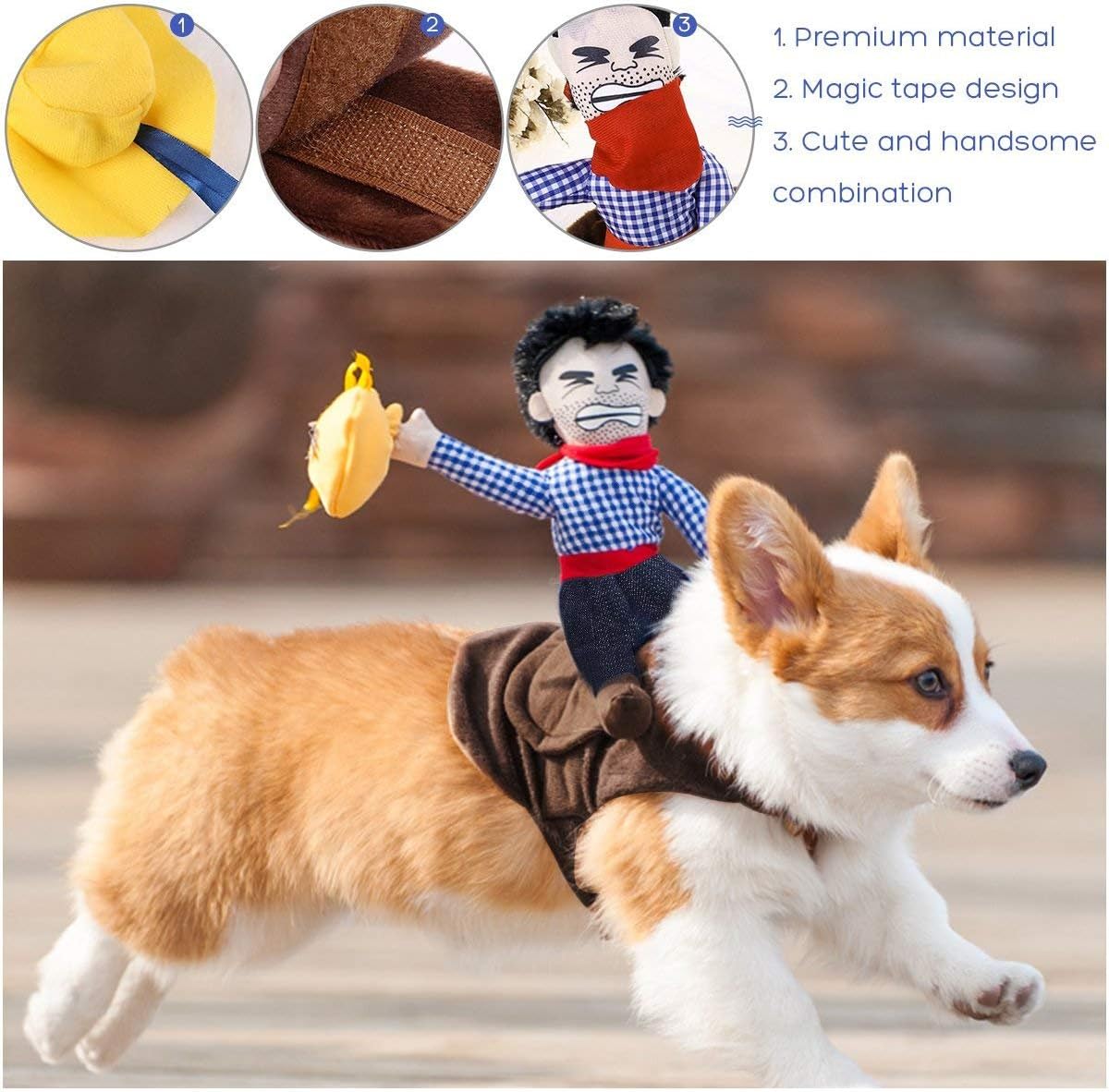 ISMARTEN Cowboy Rider Dog Dogs Outfit Knight Style with Hat Pet Costume for Halloween Day