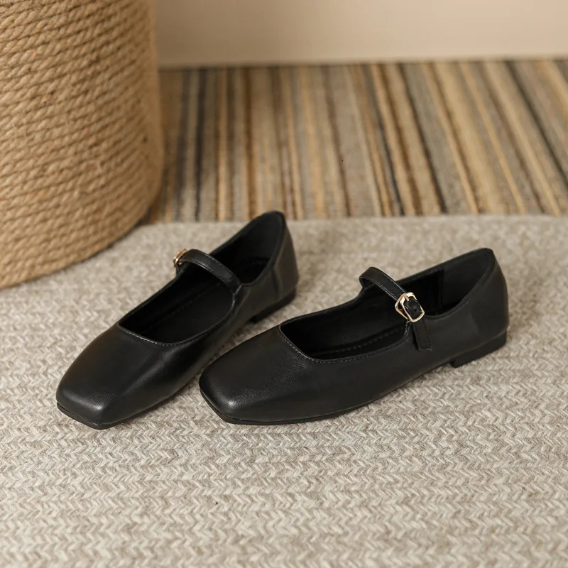 Autumn Elegant Woman Square Toe Lolita Lady Barefoot Boat Gold Flats Elegant Soft Sole Ballerina Party Mary Jane Shoes 241127