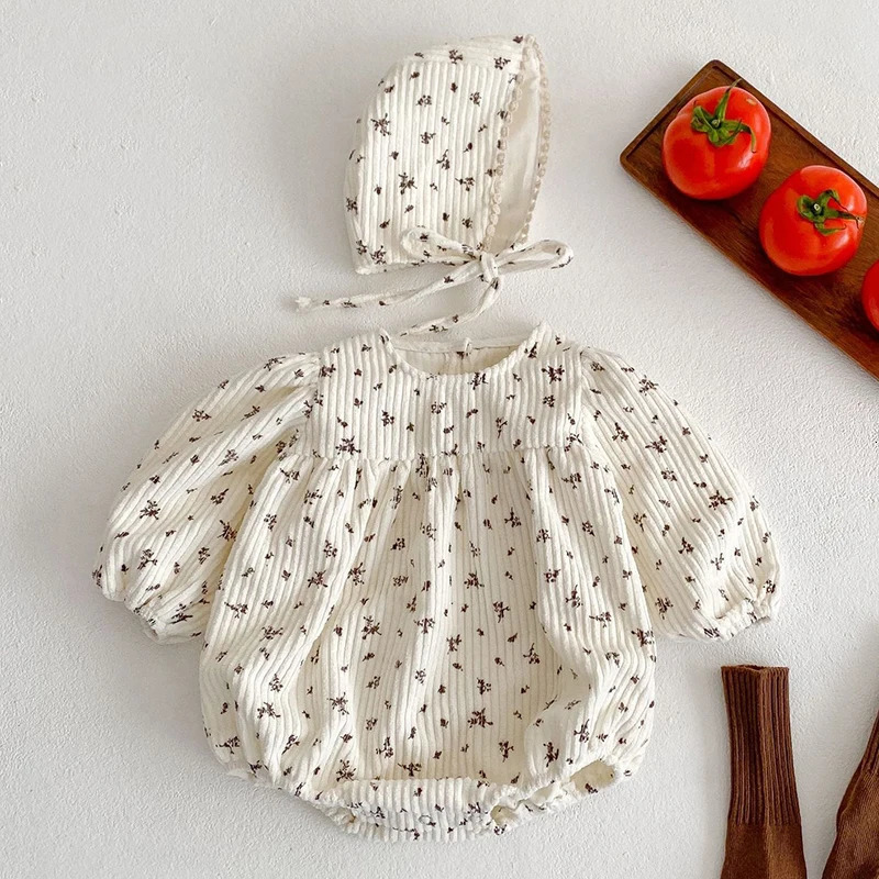 0-24M Toddler Baby Girl Romper Corduroy Long Sleeve Printing born Baby Girl Jumpsuit Autumn Spring Baby Girl Clothing 240507bj