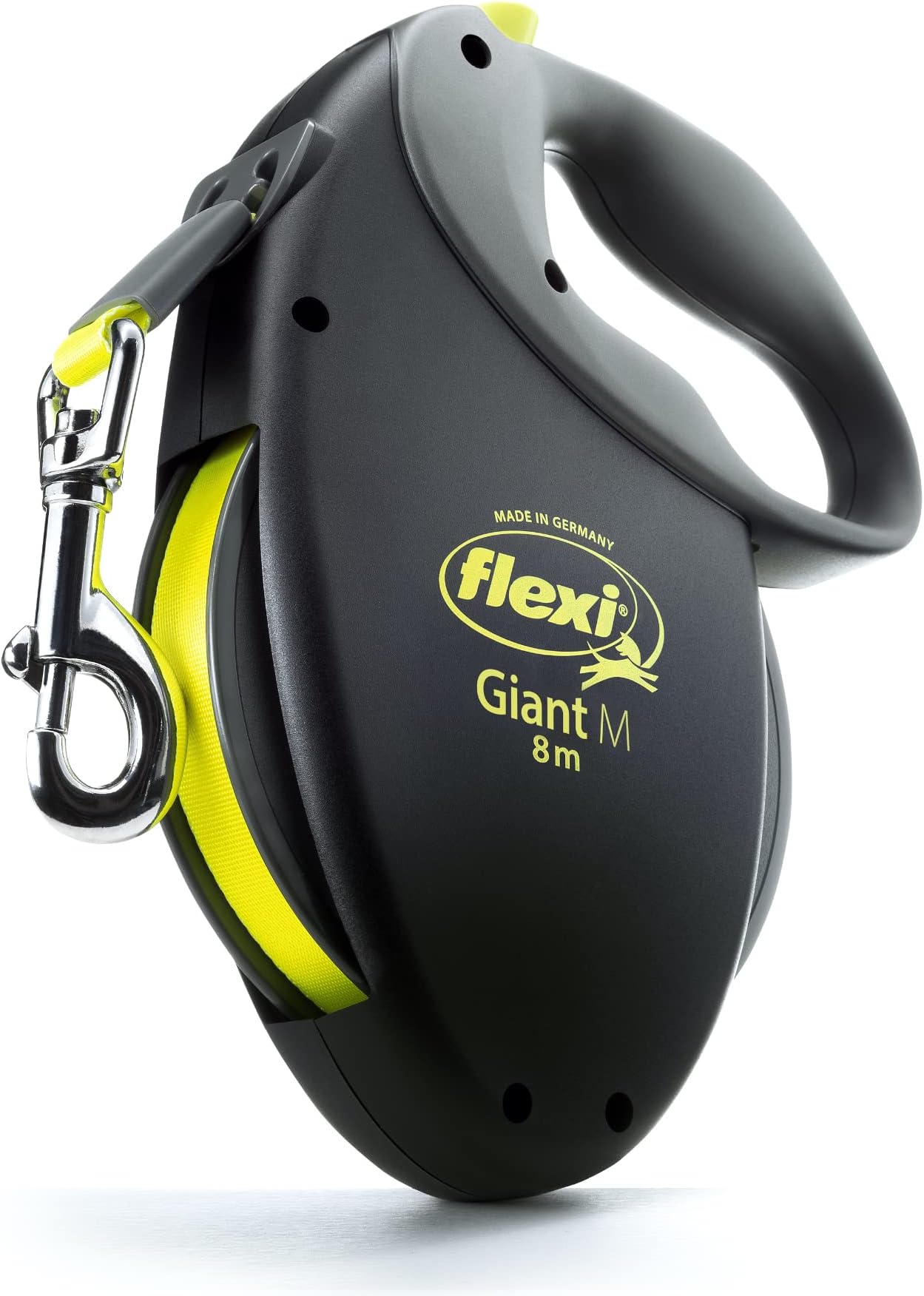 FLEXI USA Neon Retractable Dog (Tape), Ergonomic, Durable and Tangle Free Pet Walking Leash for Dogs Up to 110 lbs, 26 ft, Large, Black