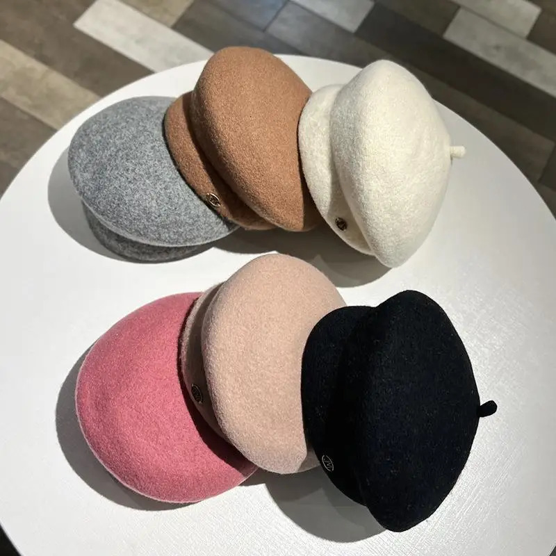 Women Autumn Winter Retro Woolen Felt Thick Berets Caps Big Head Fedora Classical Painter Hat 241127