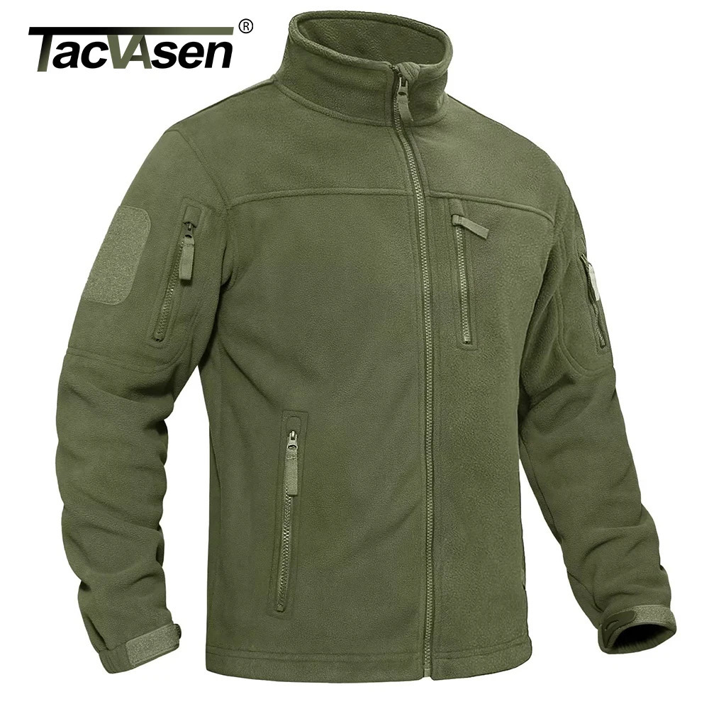 TACVASEN Mens Fleece Jacket Soft Warmth Windproof Full Zip Up Coat Multiple Zipper Pockets Hiking Working Outdoors Windbreaker 241112