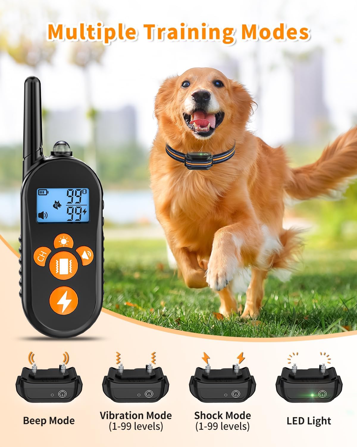 iDogin 2500FT Dog with 4 Training Modes, IPX7 Waterproof Shock Collar, Rechargeable Electric Collar for 20-110lbs Medium Large Small Dogs