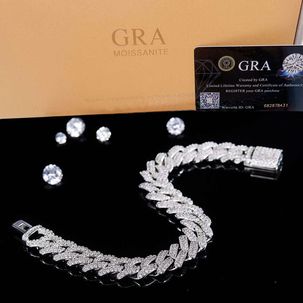 Rinntin Smn Iced Out Hip Hop Cuban Link Chains Custom Jewelry Real 925 Sterling Silver Moissanite Diamond Chain