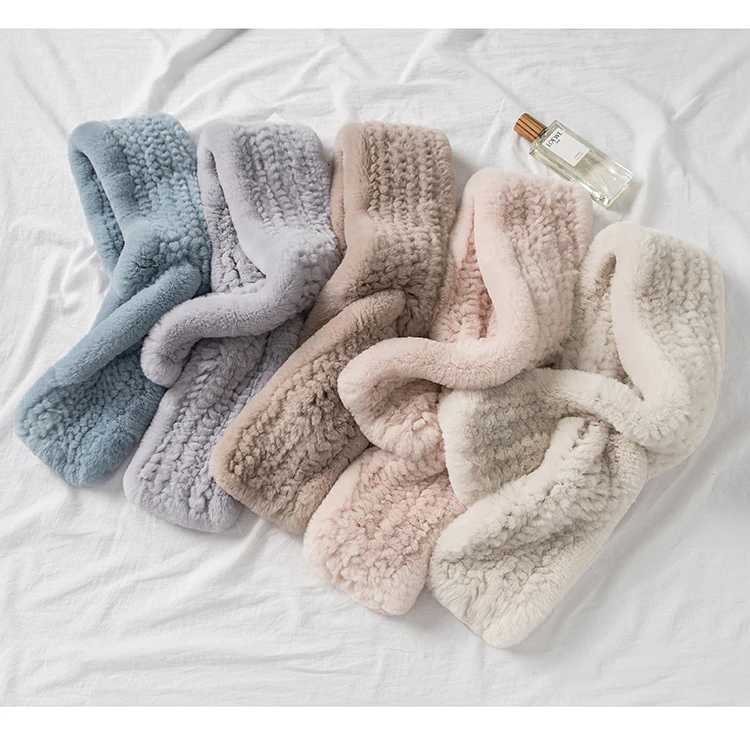 ZDFURS * Winter Thick True Rabbit Fur Fluffy Scarf Knitted Rex Rabbit Fur Collar Rabbit Fur Muffler Fashion Scarf W241127